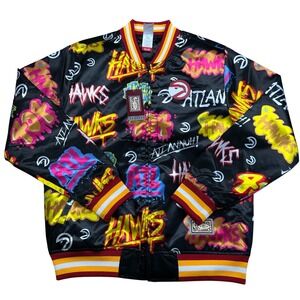 NEW Mitchell & Ness Atlanta Hawks Reversible Graffiti Satin Bomber Jacket Mens M